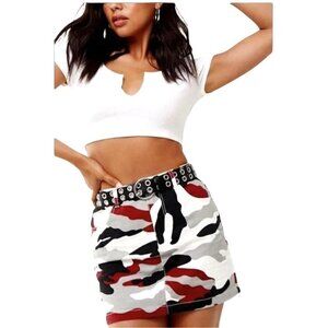 Forever 21 Red Black White Army Camouflage Mini Denim Jean Skirt Size Small